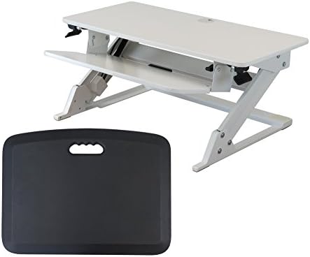 iMovR ZipLift+ Standing Desk Converter with Portable Standing Mat, White/Black, 35"