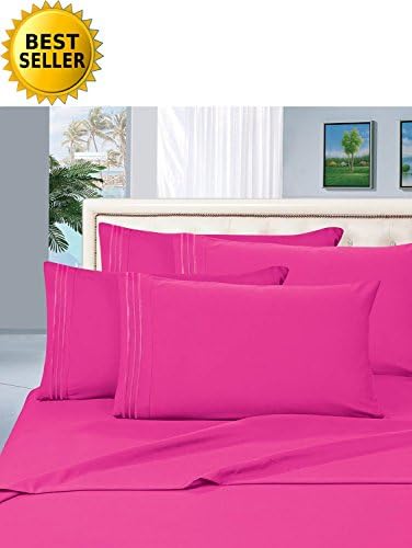 Best Seller Luxurious Bed Sheets Set on Amazon! Celine Linen 1500 Thread Count Wrinkle,Fade and Stain Resistant 4-Piece Bed Sheet set, Deep Pocket, HypoAllergenic - King Hot Pink