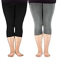 Zando Women's Tights Seamless Capri 3/4 Length Soft Stretchy Plus Size Crop Smooth Solid Footless Basic Thin Leggings