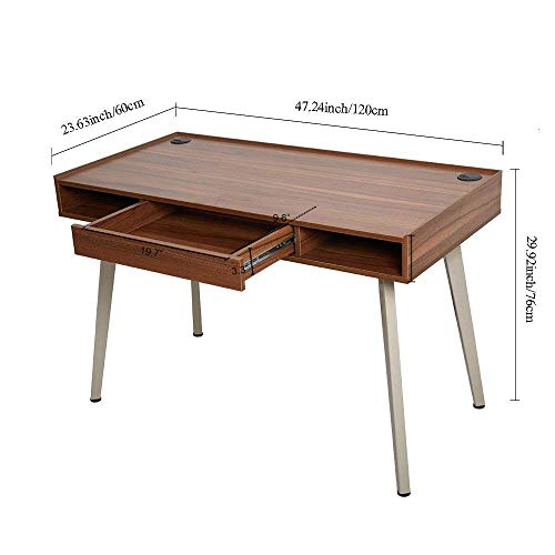 KARMAS PRODUCT 47" Home Office Computer Desk with Drawer,Simple Stylish Design PC Laptop Writing Study Table Multipurpose Workstation Retro Furniture,Wood&Metal,Brown