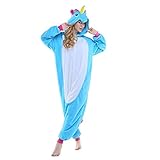 Adult Unisex Blue Unicorn Animal Kigurumi Pajamas Cosplay Birthday Party Wear,Lake Blue,Small