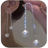 Long Tassel Pearl Dangle Earrings Pearl Drop Earrings for Women Bridal Wedding Gifts Dainty Chain Earrings Prom Jewelry