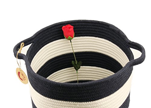 Cotton Rope Woven Storage Baskets 12" with Handles Home Decorations by Orino, Navy Blue