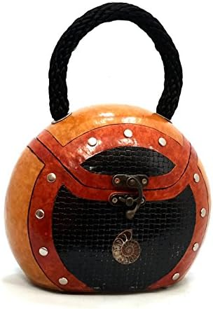 Gourd Handbag Purse - Ammonite Fossile and leather inlay - Artist signed - Fossil purse handbag natural fiber handbag designer gourds