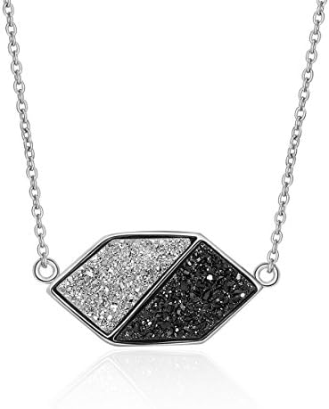 Drusy Quartz Yin&amp;Yang Pendant Necklace with White Gold-Plated over Brass, 16"+3" Extender