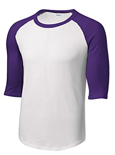 Mens or Youth 3/4 Sleeve 100% Cotton Baseball Tee Shirts Youth S to Adult 4X WH/PUR-YS White/Purple