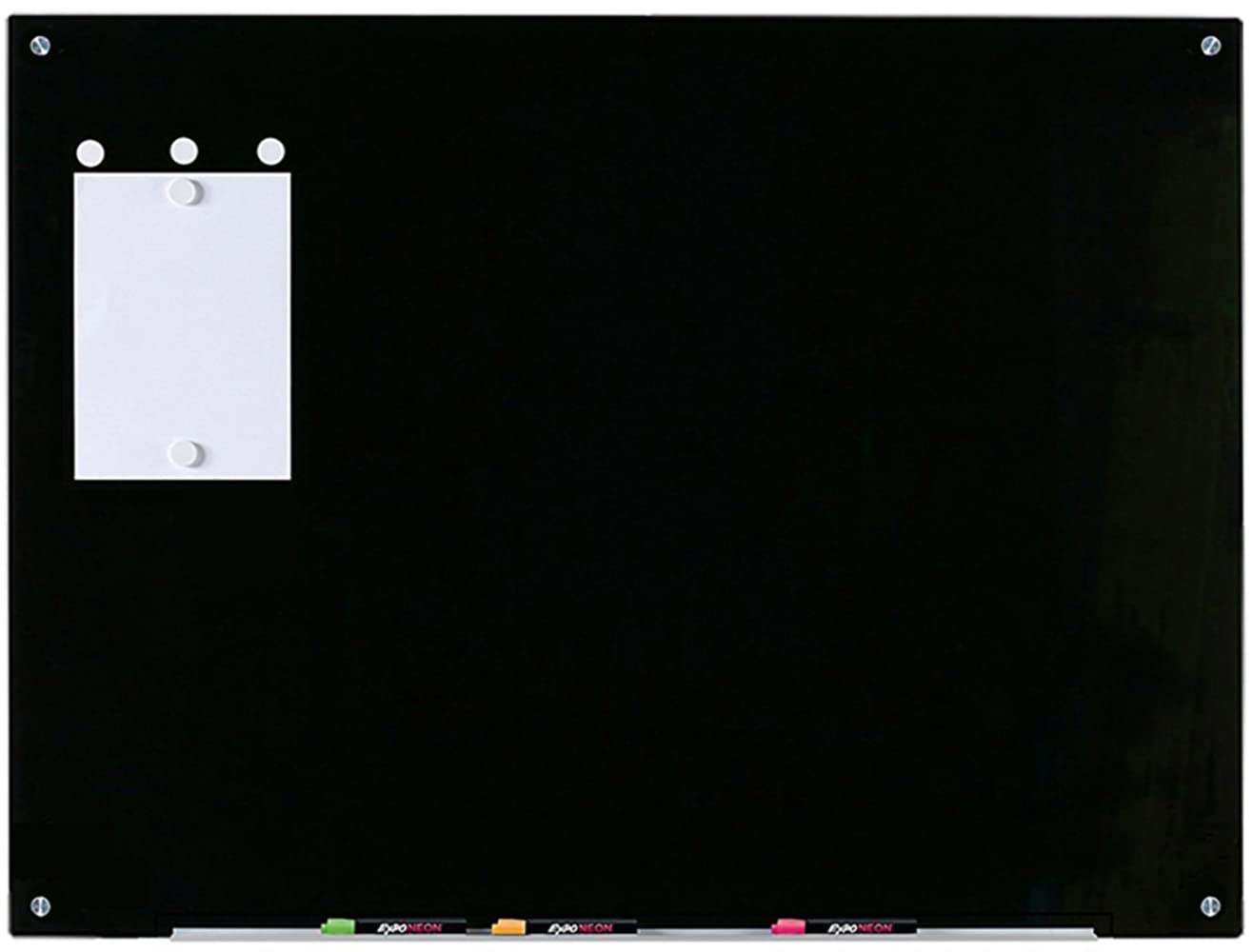 Audio-Visual Direct Magnetic Black Glass Dry-Erase Board Set - 80 x 110 cm - Includes Board, 2 Magnets, and Aluminium Marker Tray