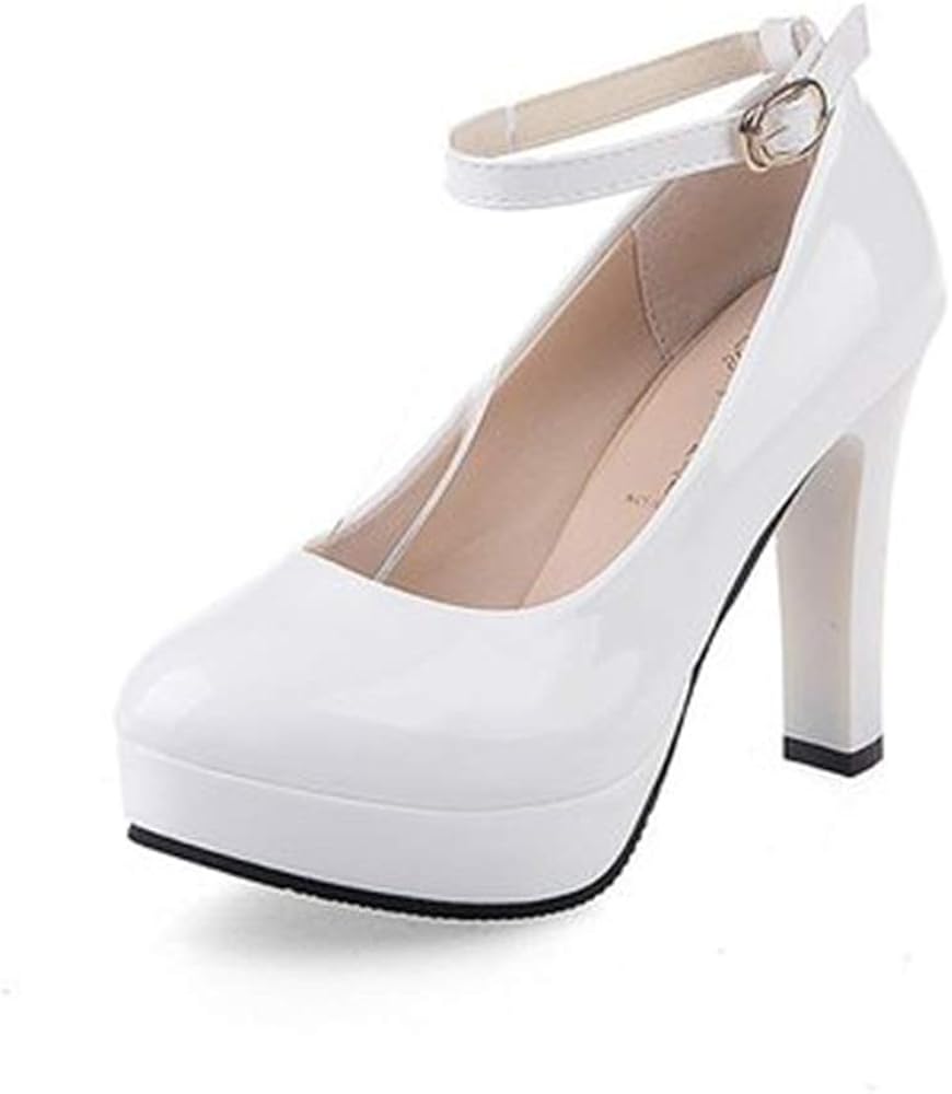 Amazon.com | Women's Classy Mary Jane Double Ankle Strap Almond Toe High Heel Pumps(White, Lable 