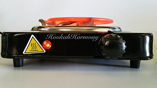 HookahHarmony Hookah Charcoal Coco Burner 1100 Watt Hot Plate FREE Titanium Coals + Shisha Tongs Black Electric Nara Heater Single Coil Stove