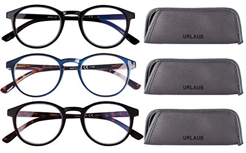 URLAUB 3 Pack Blue Light Blocking Reading Glasses, Anti Glare Computer Readers +2.0 for Women Men, Ladies Magnification Eyeglasses