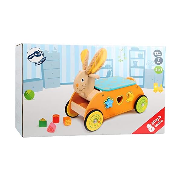 small foot 1573 Rutscher Steckspiel aus Holz, Motorikspielzeug für Babys, ab 12 Monate Motorikwagen Hase – Bild 6