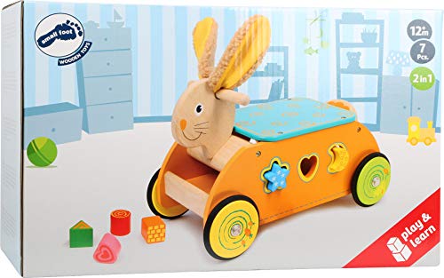 small foot 1573 Rutscher Steckspiel aus Holz, Motorikspielzeug für Babys, ab 12 Monate Motorikwagen Hase – Bild 6