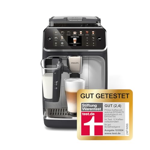 Serie 5500 Kaffeevollautomat – LatteGo Milchsystem, 20 heiße und kalte Kaffeespezialitäten, 40% leiser mit SilentBrew, QuickStart, Schwarz und Silber (EP5546/70)