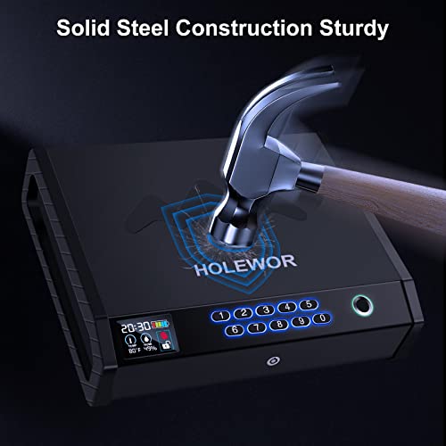 HOLEWOR Gun Safe,Biometric Gun Safes for Pistols with LCD Display of Temperature Humidity,Time