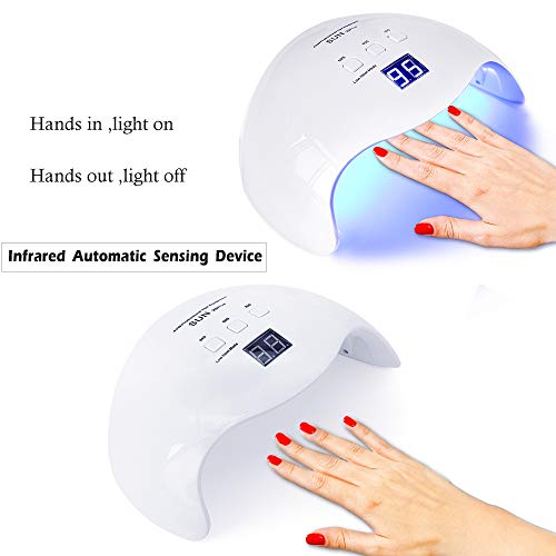 Nail Starter Kit with UV Nail Lamp,48W LED Nail Dryer Curing Lamp with Timer/LCD Display/Sensor for Gel Nail Polish,Nail Art Manicure Tool Set Nail File Buffer,Stainless Steel Cuticle Nipper - Thumbnail 4