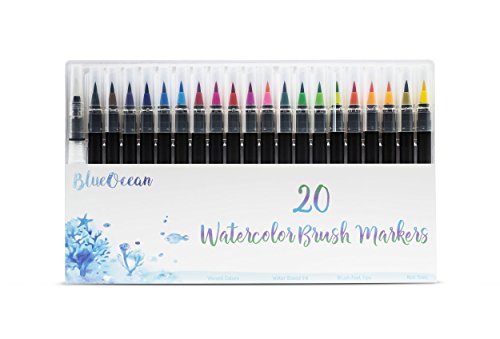 Premium Watercolor Brush Markers Pen Set - 20 Vivid Colors & BONUS Water Pen for Blending - Soft Flexible Tip, Durable Tools for Children/Adult Coloring Books, Manga, Comics, Calligraphy, Illustration