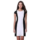 Weixinbuy Women's Short Sleeve Slim Fit Office Lady Mini Dress Black White