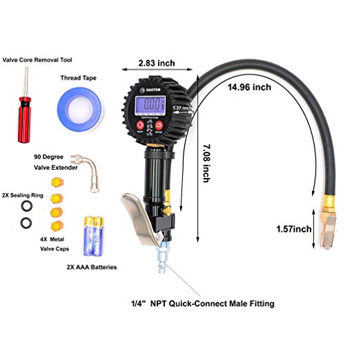 Digital Tire Inflator with Pressure Gauge,0-200 PSI Heavy Duty Rubber Hose,1/4 NPT Quick Connect, Air Chuck and Compressor Accessories for Car Motorcycle Bike Truck Vehicles - Thumbnail 4