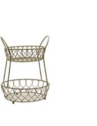 Gourmet Basics by Mikasa 5216559 Loop and Lattice Metal 2-Tier Round Fruit Storage Basket, Matte Gold