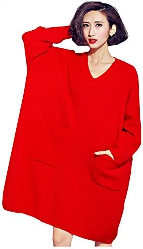 Vincy Show Women's Knit Pullover Sweater Loose Casual Plus Size Long Sleeve Oversized Dress