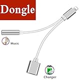 Headphone Adapter Dongle Jack Aux Audio & Charging & Volume Control 2 in 1 Cables Stereo Adaptor Connector Earphone Charger Splitter for iPhone7/7plus/iphone8/8plus/iphoneX,Support iOS 10.3/12-Silver