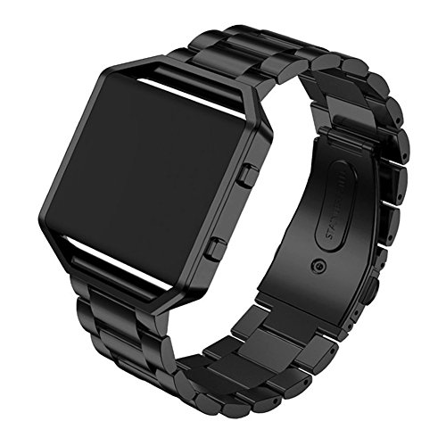 Fitbit Blaze Bands with Metal Frame,CHEEDAY Stainless Steel Link Bracelet Replacement Accessory Wrist Strap For Fitbit Blaze Smart Fitness Watch,Sport Edition (Black)