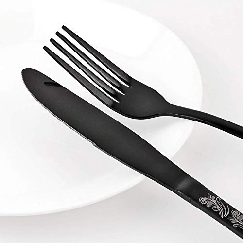 Silverware Set, Elegant Life 20-Piece Stainless Steel Flatware Cutlery Set, Knife Fork Spoon Flatware, Mirror Finish, Smooth Edge, Service for 4 (Black) - Thumbnail 3