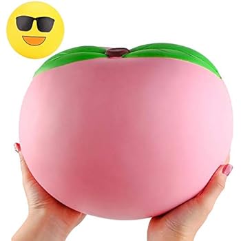 WATINC 10inch Jumbo Squishies, Large Peach Squishies, Birthday Gift for Kids, Giant Slow Rising Simulation Cute Fruit Squeeze Toy for Collection, Decorative Props, Stress Relief, Bonus Emoji squishies