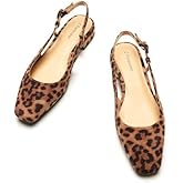 C.Paravano Slingback Flats | Women's Slingback Shoes | Low Heels | Square Toe Flat | Sandals Women | Block Heel Slingback Sandals(Size 8,Leopard)