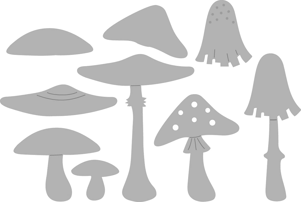 Rayher Set of 9 Metal Cutting Dies with Mushroom Design, Paper Craft Die for Card Making and Scrapbooking, 1.6-3.9cmx0.9-5.0cm, silver, steel, 50249000
