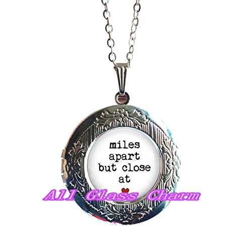 Beautiful Locket Necklace,Long Distance Relationship "miles apart but close at heart" - Long Distance Friendship - miles apart Locket Necklace - friendship gift，AS0167