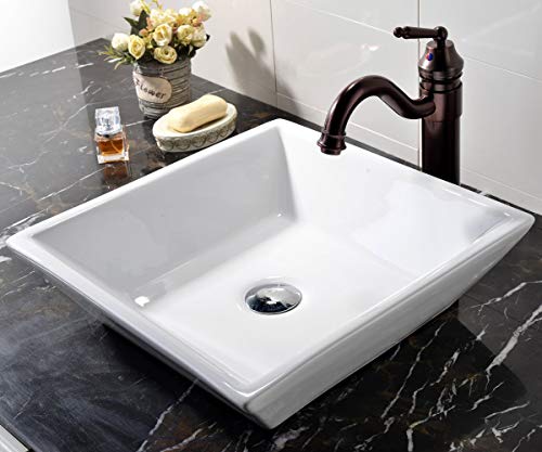 VCCUCINE White Square 16.54"X 16.54" Bathroom Porcelain Ceramic Vessel Sink, Countertop Sink for Lavatory Vanity Cabinet
