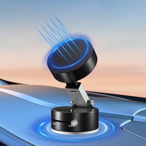 Uceento New Vacuum Magnetic Phone Holder, Suction Cup Phone Mount, Foldable Strong Magnetic Cell Phone Holder for Car/Gym/Mirror/Smooth Surface, Compatible with Magsafe iPhone
