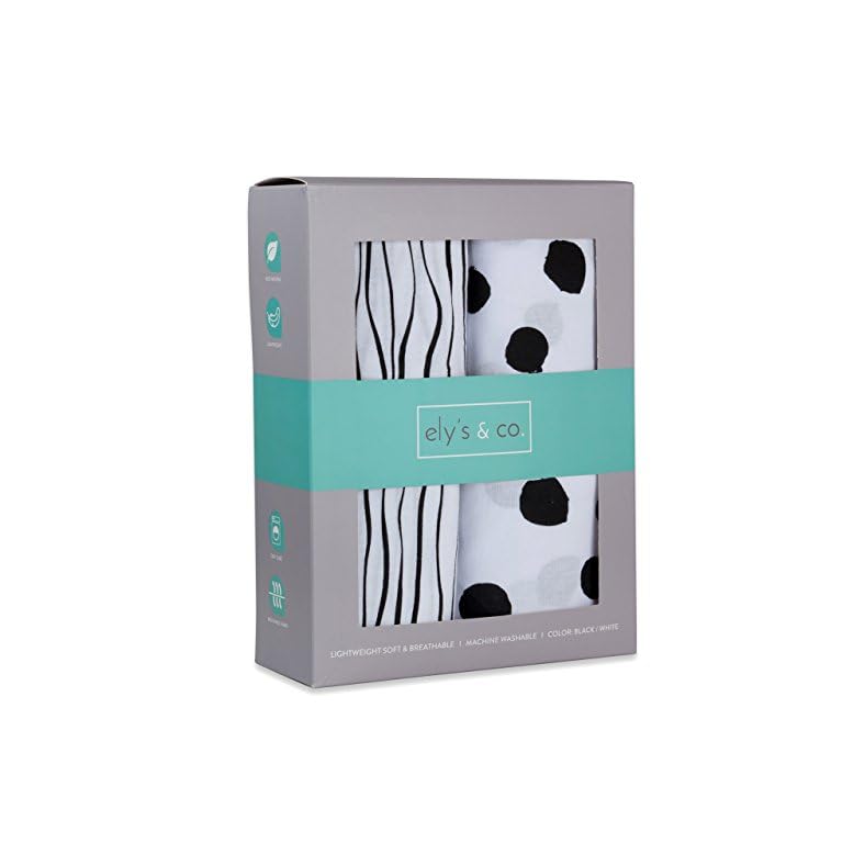 Crib Sheet Set | Toddler Sheet Set 2 Pack 100% Jersey Cotton Black and White Abstract Stripes and Dots