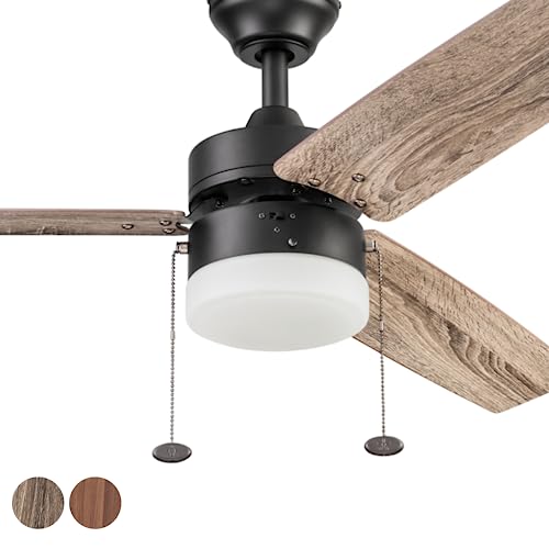 Prominence Home Reston, 48 Inch Modern Farmhouse LED Ceiling Fan with Light, Pull Chain, Dual Mounting Options, Dual Finish Blades, Reversible Motor – 51588-01 (Bronze)