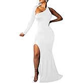 BEAGIMEG Women's Sexy Elegant One Shoulder Backless Evening Long Dress