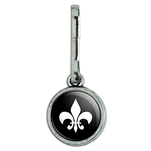 Antiqued Charm Clothes Purse Luggage Backpack Zipper Pull Fleur de Lis Symbol - Black