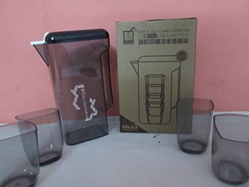 Extremely Elegant and Useful 1.6 Litre Cold Water Pitcher, Jug, Kettle With 4 Space Saving Stackable Bright Colourful Plastic Tumblers Glasses Cups and lids for Kitchen, Picnic, BBQ. Made of high quality food grade Plastic. Muticolor.