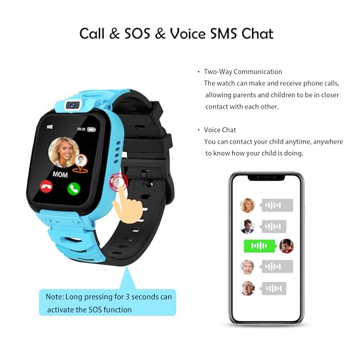 EUNICECG Reloj Inteligente Niño con GPS Localizador Despertador Juego Llamadas IP68 Impermeable Modelo de Aula SOS - Digital Smartwatch para Niños Adolescentes Reloj niña Cumpleaños Regalos