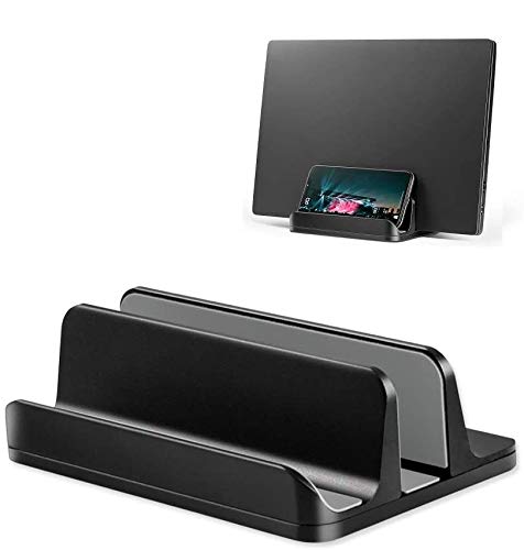 OkeMeeo Vertical Laptop Stand - Adjustable 2 in 1 Desktop Notebook Stand with Tablet Stand for Device Up to 17.5 inch, Black
