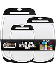 Gorilla Grip Oversized Cutting Board, 3 Piece, Easy Grip Handle, Juice Grooves, Non-Slip, Extra Large Thick Chopping Boards, Dishwasher Safe, Non Porous, Kitchen, Professional Serving, Set of 3, Black
