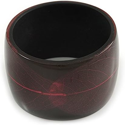 Avalaya Chunky Acrylic Bangle Bracelet with Leaf Motif (Black/Deep Pink) - 17cm L (Medium), black, deep pink - Image 4