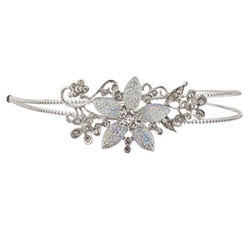 Lux Accessories Silvertone Glitter Flower Crystal Rhinestone Coil Headband