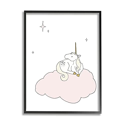 Stupell Industries Casual Unicorn Laying on Cloud Watching Nighttime Stars Fram…