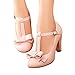Susanny Women's Chic Sweet Round Toe T-Strap Bows Adorable Buckle High Cone Heel Mary Janes Dress Pink Pumps 8 B (M) US