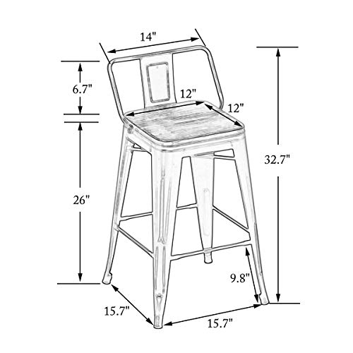 HAOBO Home 26" Low Back Metal Counter Stool Height Bar Stools with Wooden Seat [Set of 4] for Indoor/Outdoor Barstools - Thumbnail 4
