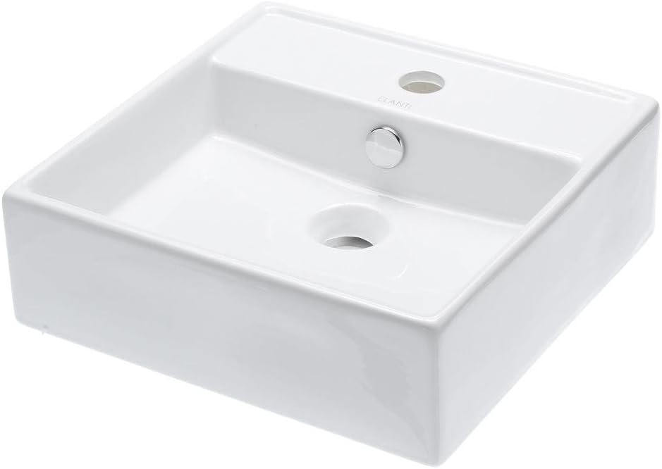 Elanti Collection EC9868 Classic Square Sink, Wall, UPC Certified, Mounting Hardware Included, 15" L x 15" W x 5" H, White Porcelain
