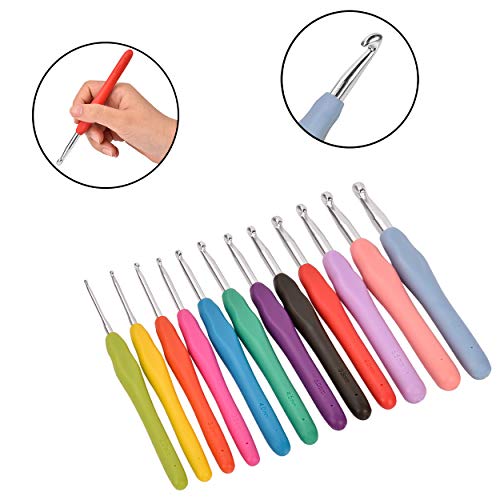 Crochet Hooks, 12 Crochet Hooks with Ergonomic Handles, 9 Long Eye Blunt Needles for Knitting, 10 Pcs Stitch Markers, Measure Tape, Row Counter, Thread Cutting Ring, and Scissor (35 Pack)