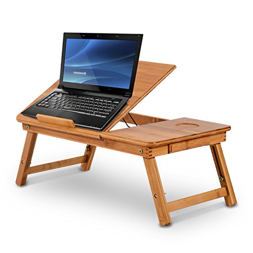 HOMCOM Adjustable Bamboo Laptop Desk Portable Foldable Breakfast Serving Bed Tray with Tilt Top (21.7" L)