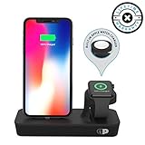 ONE Dock Duo (APPLE CERTIFIED) Power Station Dock, Stand & Charger with Built-in ORIGINAL Charger for Apple Watch Smart Watch (Series 1,2,3, Nike+), iPhone X/10/8/8 Plus/7/7Plus/6s/6s, & iPod - Black